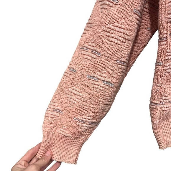 Vintage Checkpoint Pink Sweater Size Medium Cotton 90s Grandmacore Cottagecore - Picture 4 of 6